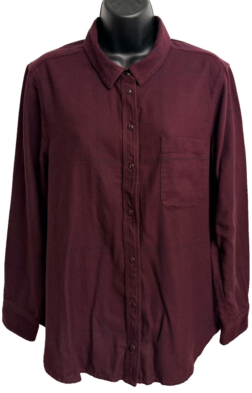 Athleta Flannel Shirt Women's LP Burgundy Plaid Classic Long Sleeve Button Top